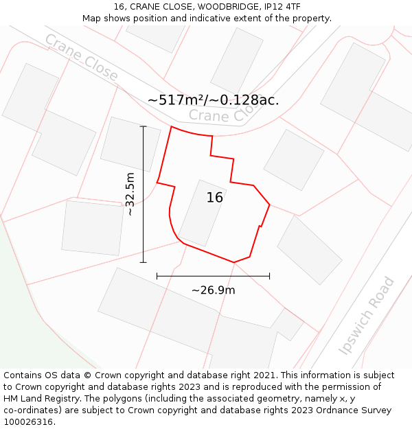 16, CRANE CLOSE, WOODBRIDGE, IP12 4TF: Plot and title map