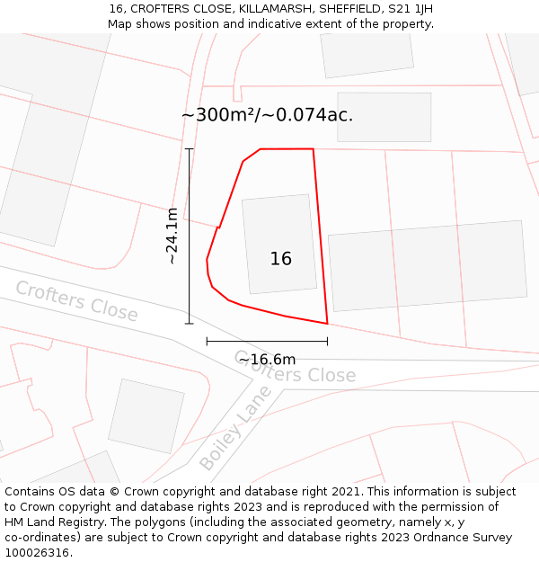 16, CROFTERS CLOSE, KILLAMARSH, SHEFFIELD, S21 1JH: Plot and title map