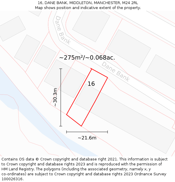 16, DANE BANK, MIDDLETON, MANCHESTER, M24 2RL: Plot and title map