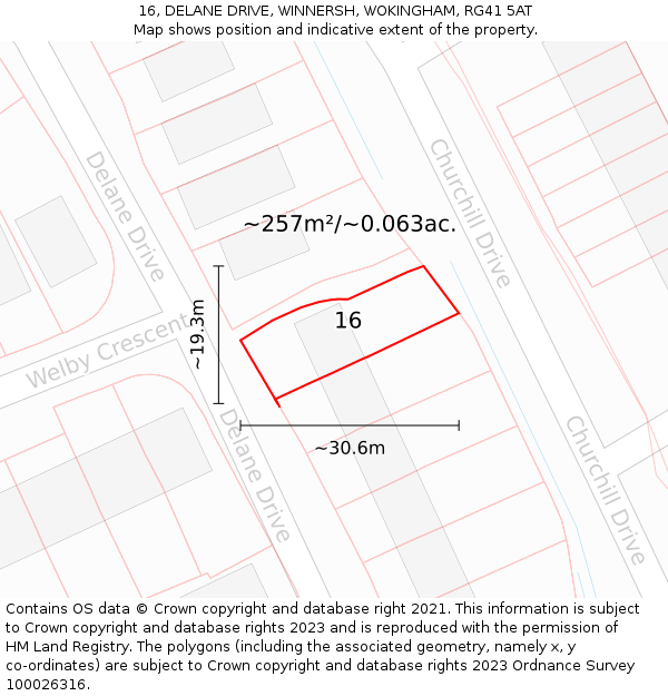 16, DELANE DRIVE, WINNERSH, WOKINGHAM, RG41 5AT: Plot and title map