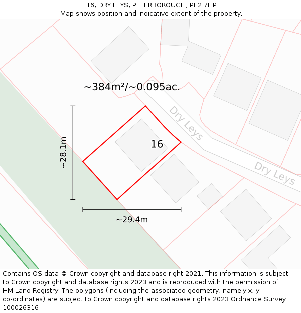 16, DRY LEYS, PETERBOROUGH, PE2 7HP: Plot and title map