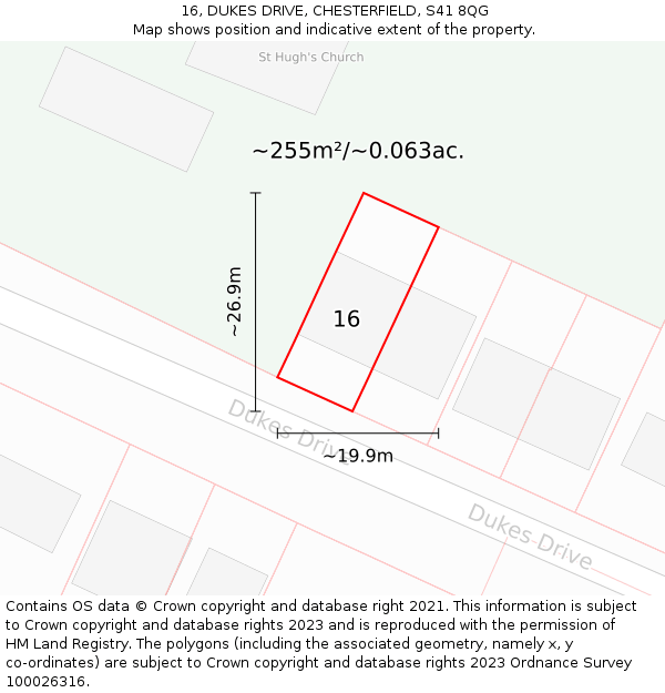 16, DUKES DRIVE, CHESTERFIELD, S41 8QG: Plot and title map