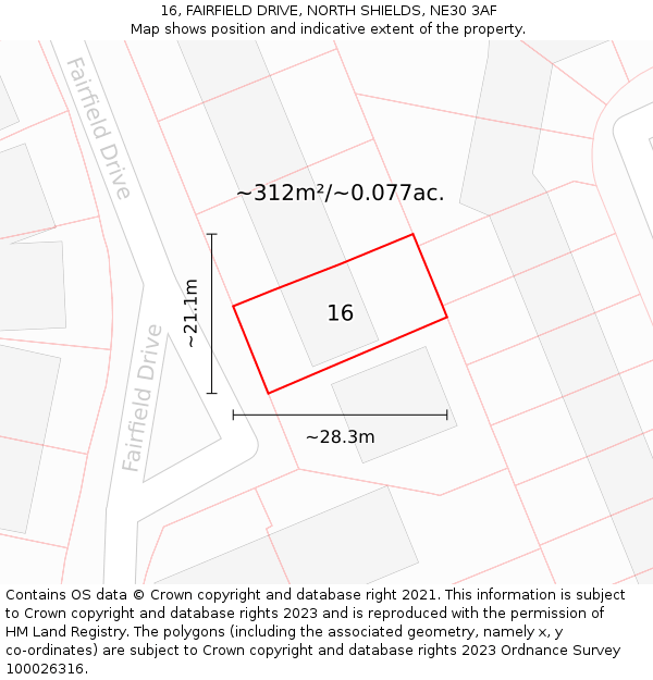 16, FAIRFIELD DRIVE, NORTH SHIELDS, NE30 3AF: Plot and title map