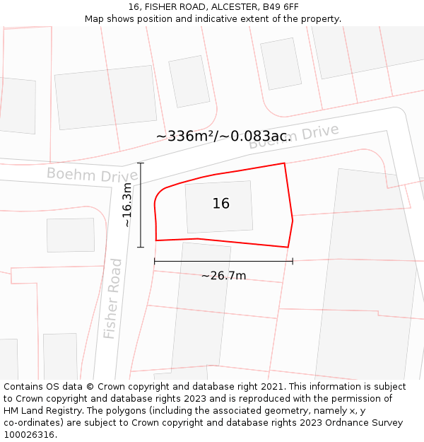 16, FISHER ROAD, ALCESTER, B49 6FF: Plot and title map