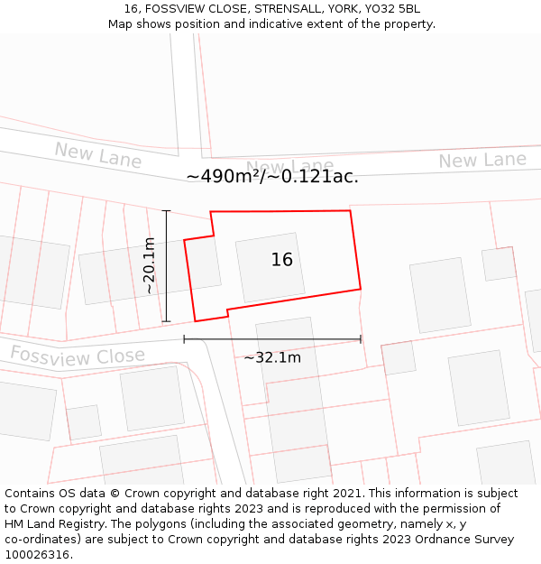 16, FOSSVIEW CLOSE, STRENSALL, YORK, YO32 5BL: Plot and title map