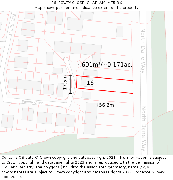 16, FOWEY CLOSE, CHATHAM, ME5 8JX: Plot and title map