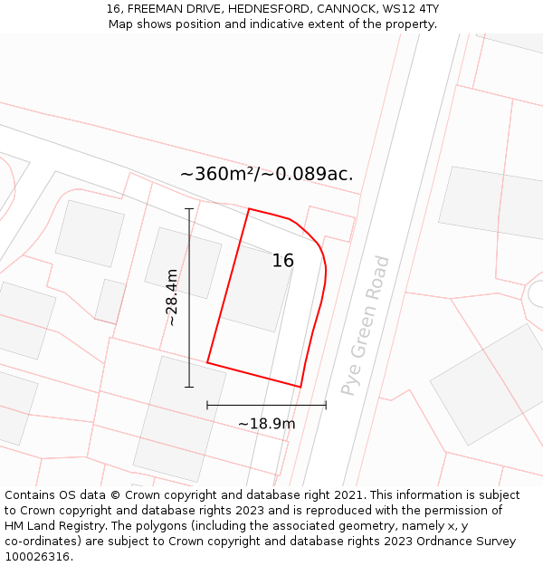 16, FREEMAN DRIVE, HEDNESFORD, CANNOCK, WS12 4TY: Plot and title map