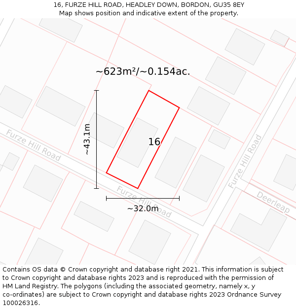 16, FURZE HILL ROAD, HEADLEY DOWN, BORDON, GU35 8EY: Plot and title map