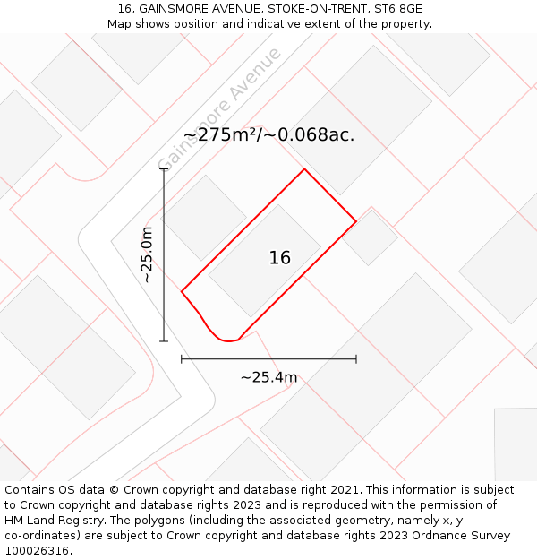 16, GAINSMORE AVENUE, STOKE-ON-TRENT, ST6 8GE: Plot and title map