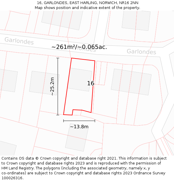 16, GARLONDES, EAST HARLING, NORWICH, NR16 2NN: Plot and title map