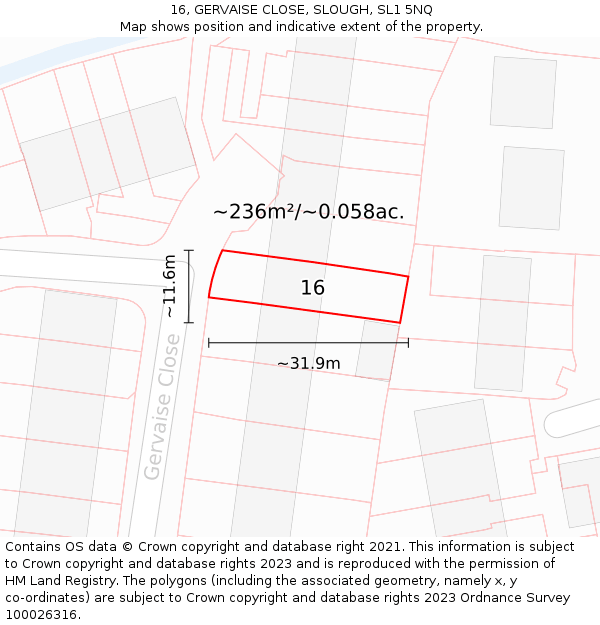 16, GERVAISE CLOSE, SLOUGH, SL1 5NQ: Plot and title map