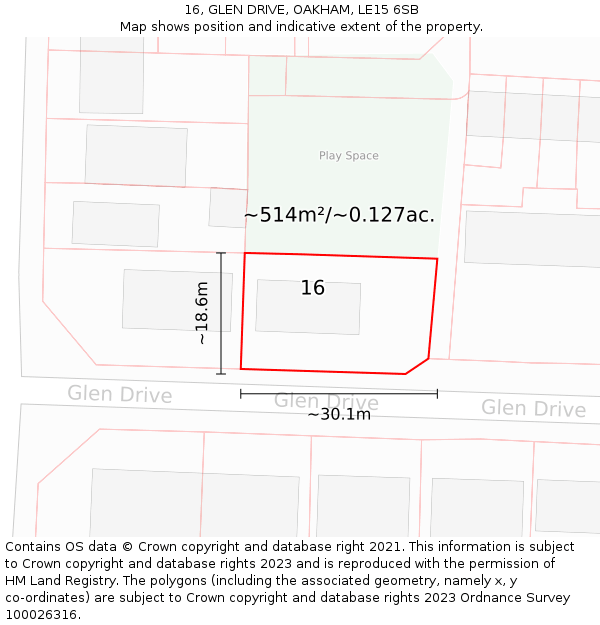 16, GLEN DRIVE, OAKHAM, LE15 6SB: Plot and title map