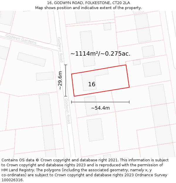 16, GODWYN ROAD, FOLKESTONE, CT20 2LA: Plot and title map