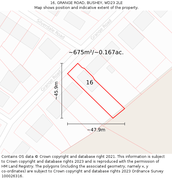 16, GRANGE ROAD, BUSHEY, WD23 2LE: Plot and title map