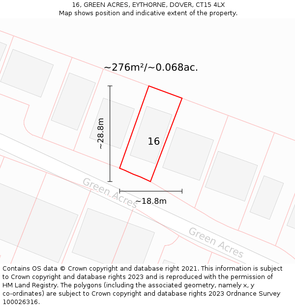 16, GREEN ACRES, EYTHORNE, DOVER, CT15 4LX: Plot and title map