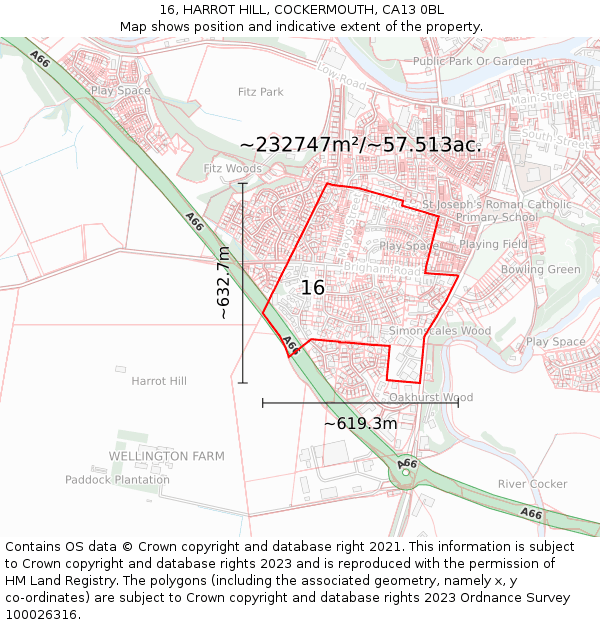 16, HARROT HILL, COCKERMOUTH, CA13 0BL: Plot and title map