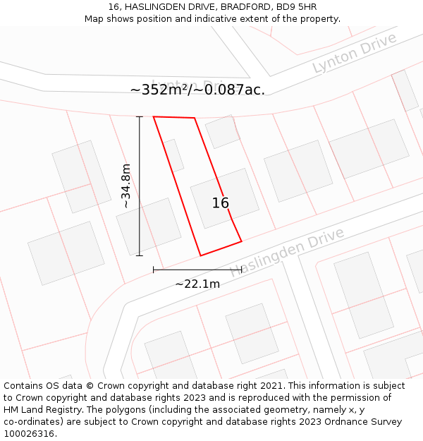 16, HASLINGDEN DRIVE, BRADFORD, BD9 5HR: Plot and title map