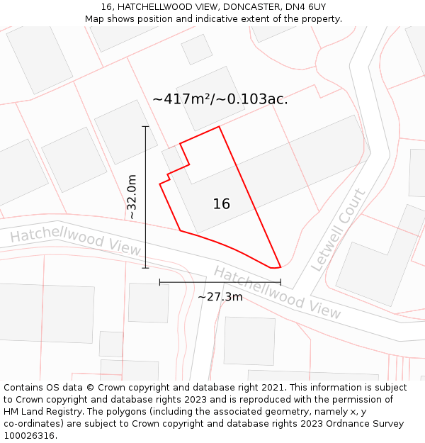 16, HATCHELLWOOD VIEW, DONCASTER, DN4 6UY: Plot and title map