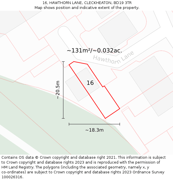 16, HAWTHORN LANE, CLECKHEATON, BD19 3TR: Plot and title map