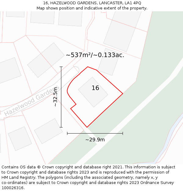 16, HAZELWOOD GARDENS, LANCASTER, LA1 4PQ: Plot and title map