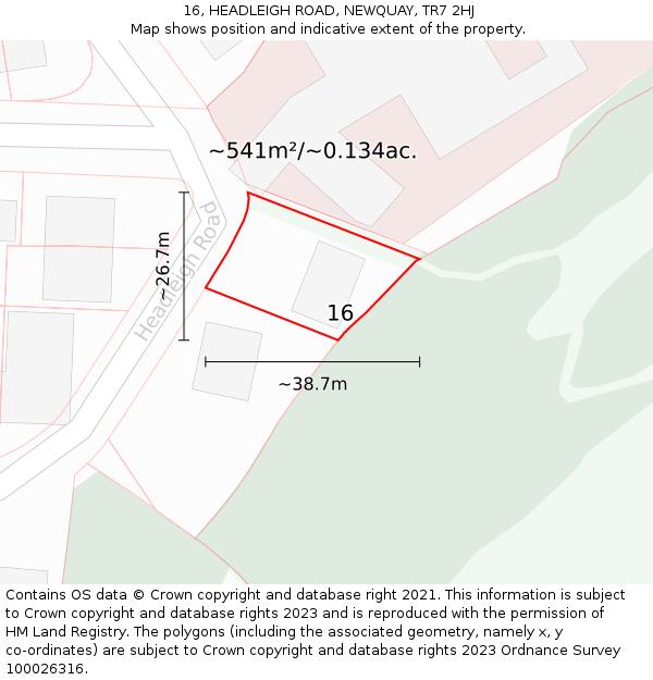 16, HEADLEIGH ROAD, NEWQUAY, TR7 2HJ: Plot and title map