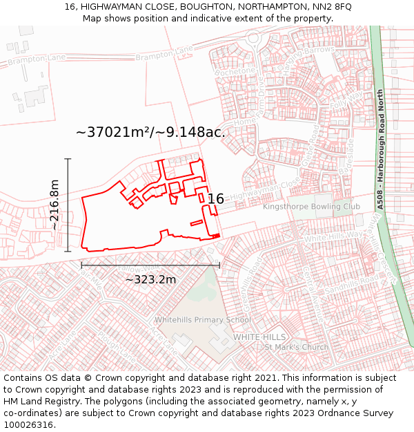 16, HIGHWAYMAN CLOSE, BOUGHTON, NORTHAMPTON, NN2 8FQ: Plot and title map