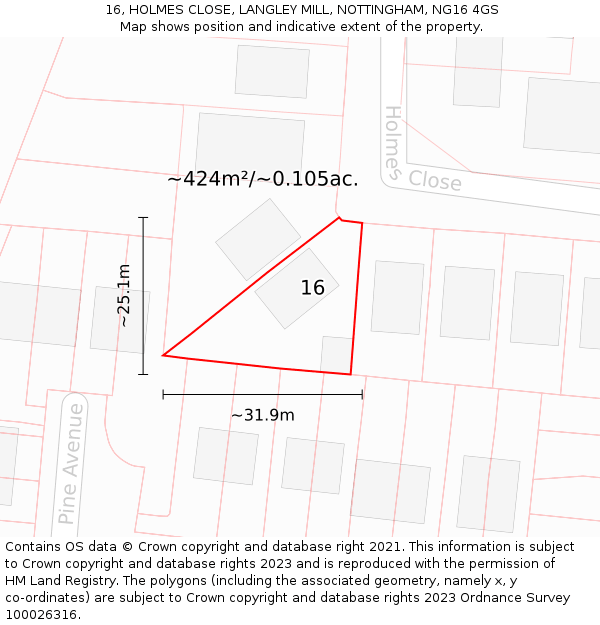 16, HOLMES CLOSE, LANGLEY MILL, NOTTINGHAM, NG16 4GS: Plot and title map