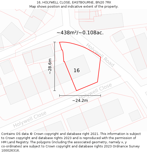 16, HOLYWELL CLOSE, EASTBOURNE, BN20 7RX: Plot and title map