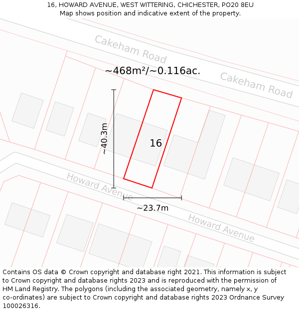 16, HOWARD AVENUE, WEST WITTERING, CHICHESTER, PO20 8EU: Plot and title map