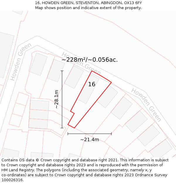 16, HOWDEN GREEN, STEVENTON, ABINGDON, OX13 6FY: Plot and title map