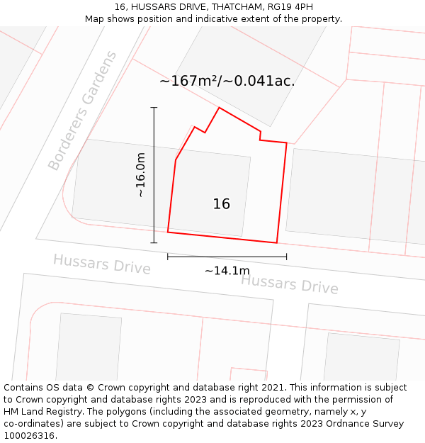 16, HUSSARS DRIVE, THATCHAM, RG19 4PH: Plot and title map