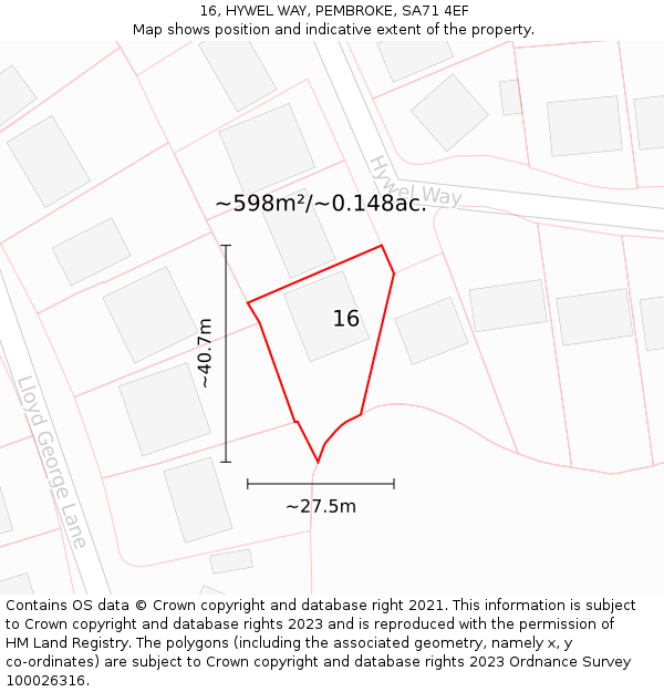 16, HYWEL WAY, PEMBROKE, SA71 4EF: Plot and title map