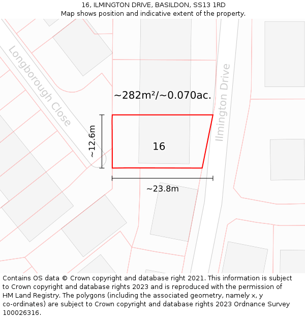 16, ILMINGTON DRIVE, BASILDON, SS13 1RD: Plot and title map