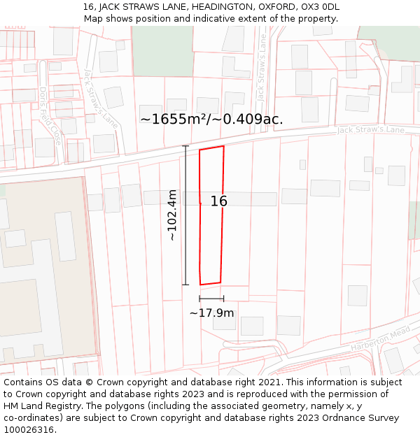 16, JACK STRAWS LANE, HEADINGTON, OXFORD, OX3 0DL: Plot and title map