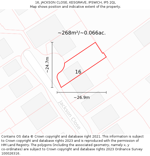 16, JACKSON CLOSE, KESGRAVE, IPSWICH, IP5 2QL: Plot and title map