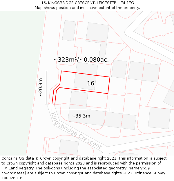 16, KINGSBRIDGE CRESCENT, LEICESTER, LE4 1EG: Plot and title map