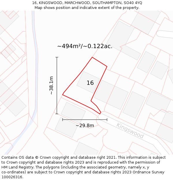 16, KINGSWOOD, MARCHWOOD, SOUTHAMPTON, SO40 4YQ: Plot and title map