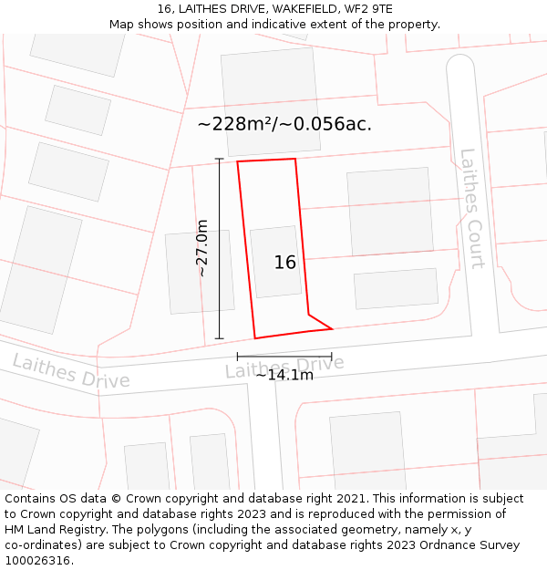 16, LAITHES DRIVE, WAKEFIELD, WF2 9TE: Plot and title map