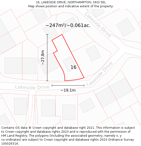 16, LAKESIDE DRIVE, NORTHAMPTON, NN3 5EL: Plot and title map