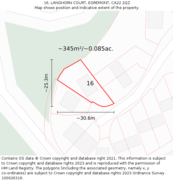 16, LANGHORN COURT, EGREMONT, CA22 2QZ: Plot and title map