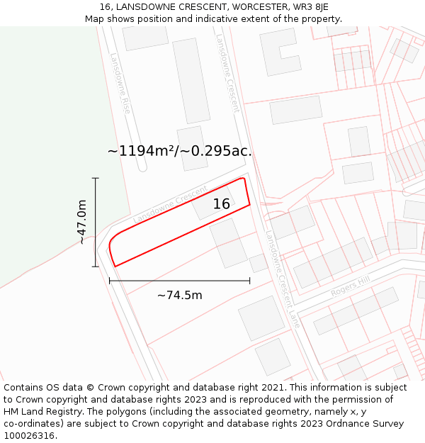 16, LANSDOWNE CRESCENT, WORCESTER, WR3 8JE: Plot and title map