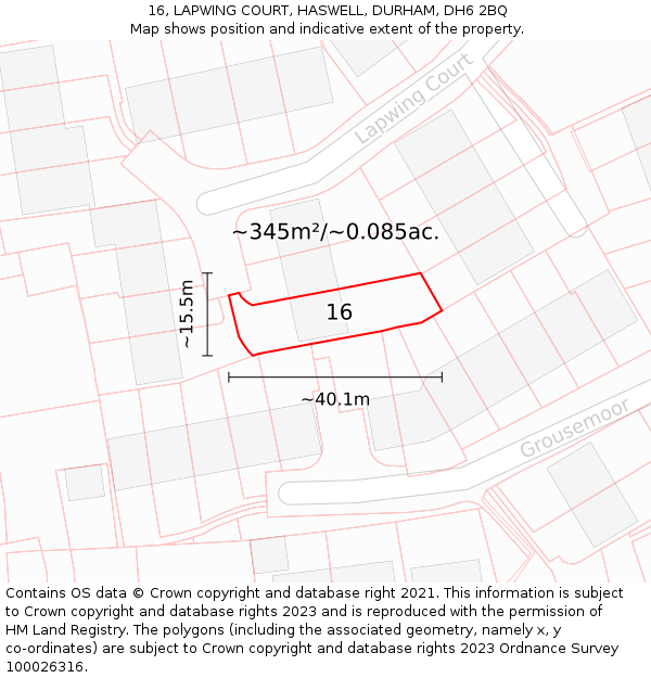 16, LAPWING COURT, HASWELL, DURHAM, DH6 2BQ: Plot and title map