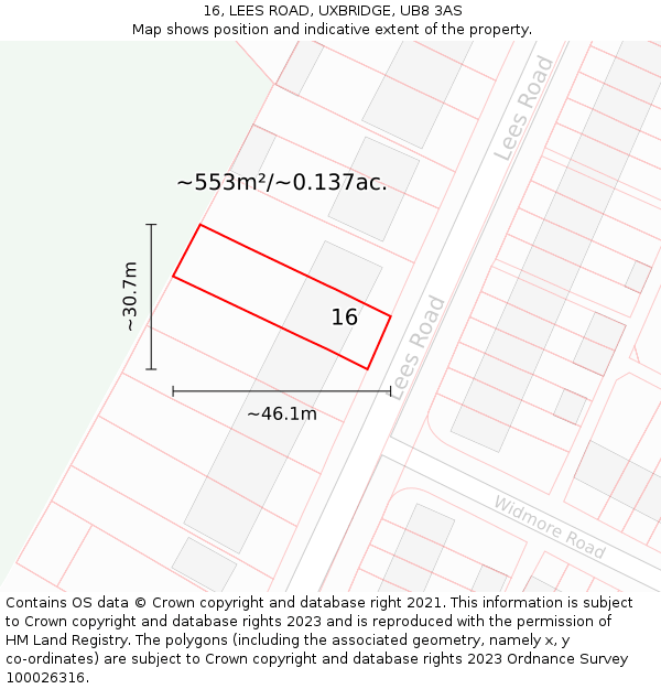 16, LEES ROAD, UXBRIDGE, UB8 3AS: Plot and title map