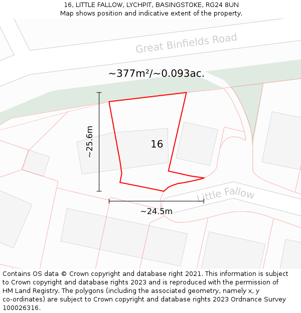 16, LITTLE FALLOW, LYCHPIT, BASINGSTOKE, RG24 8UN: Plot and title map