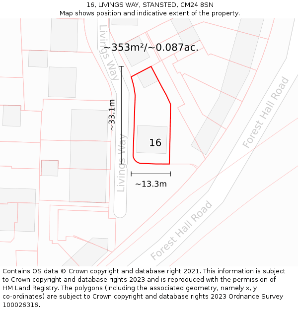 16, LIVINGS WAY, STANSTED, CM24 8SN: Plot and title map