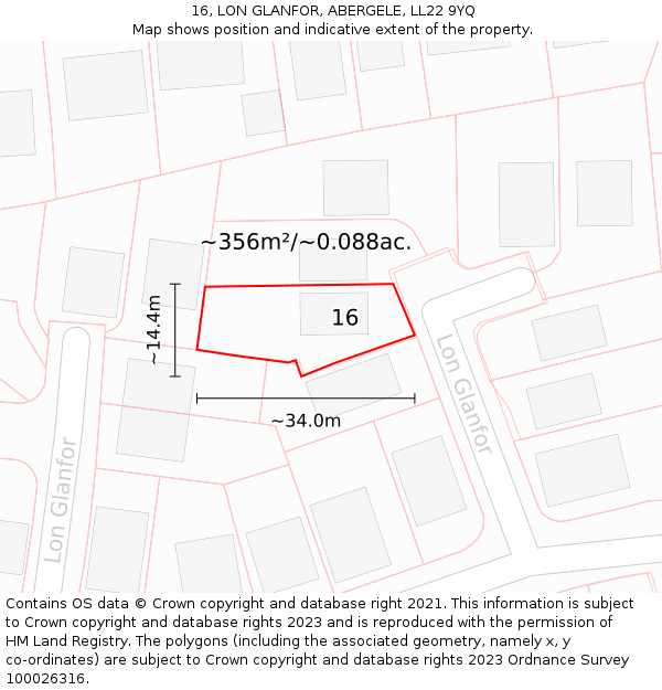 16, LON GLANFOR, ABERGELE, LL22 9YQ: Plot and title map