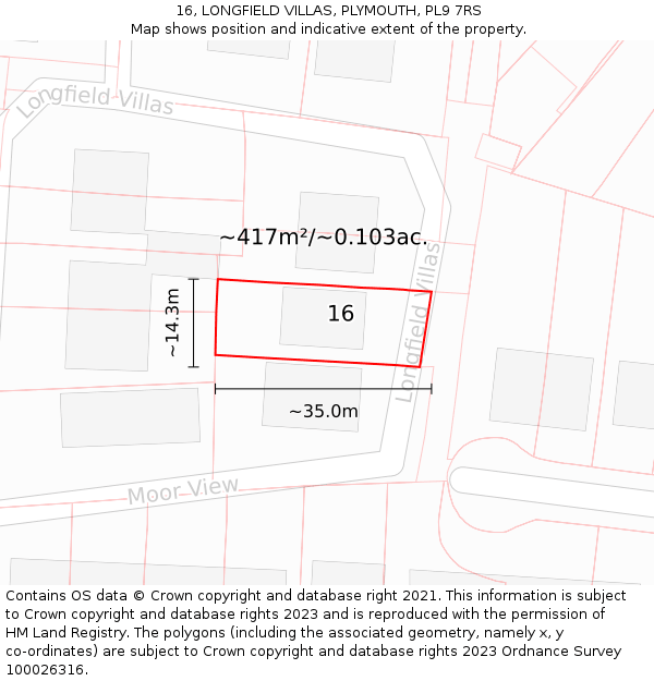 16, LONGFIELD VILLAS, PLYMOUTH, PL9 7RS: Plot and title map