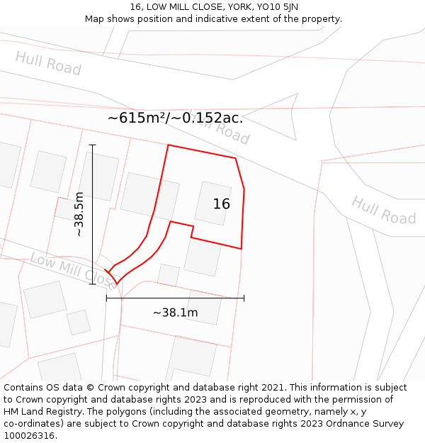 16, LOW MILL CLOSE, YORK, YO10 5JN: Plot and title map