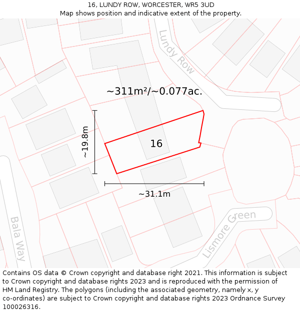 16, LUNDY ROW, WORCESTER, WR5 3UD: Plot and title map