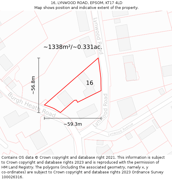 16, LYNWOOD ROAD, EPSOM, KT17 4LD: Plot and title map